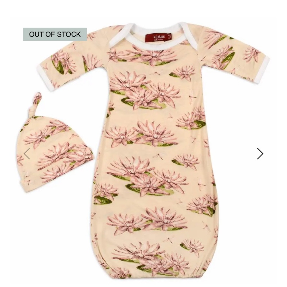 New “Water Lily Bamboo “ Newborn Gown & Hat Set